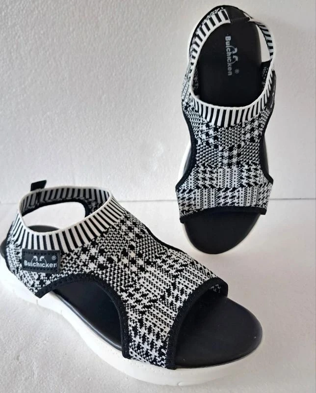 Sandales Pied de Poule - Noir et Blanc - Tissus Elastique - Pointure 40
